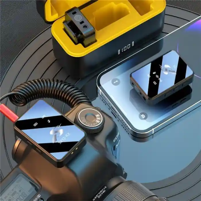 SX12 Wireless Lavalier Microphone with Charging Case, Long Battery Life, LED Display, Lapel Microphone for iPhone, Android, Camera All in One Microphone